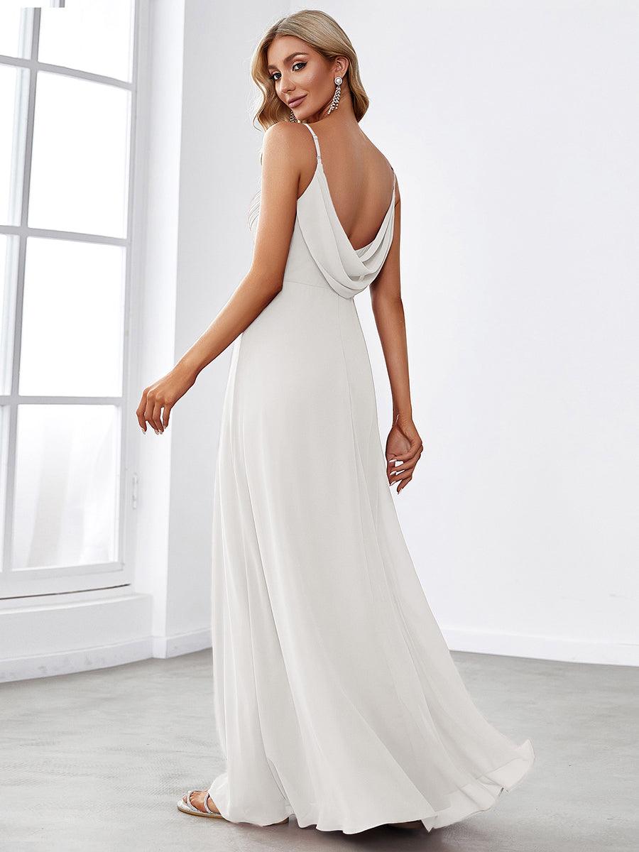 Robe de demoiselle d'honneur drapée au dos avec décolleté en cœur #Couleur_Creme