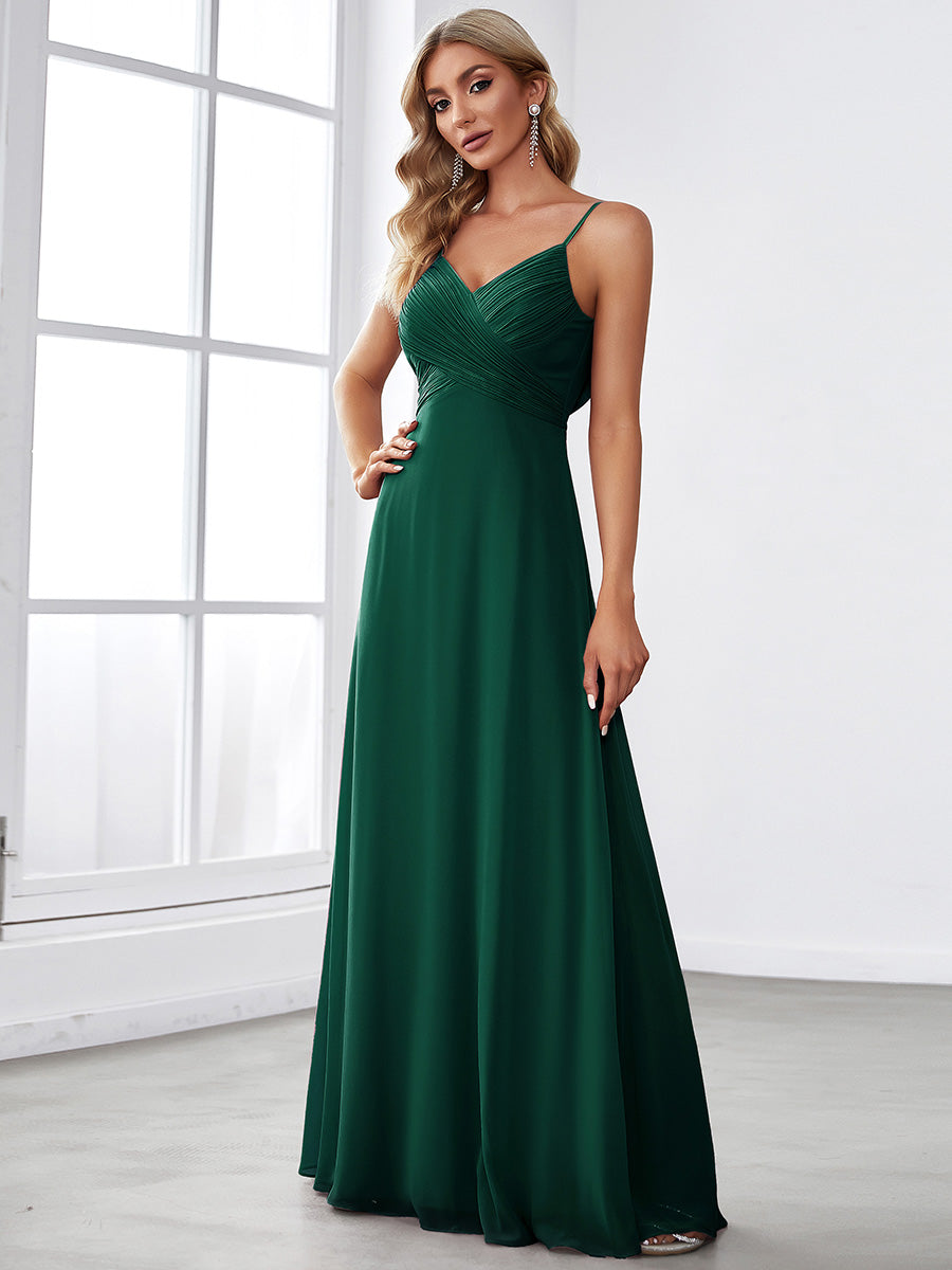 Robe de demoiselle d'honneur drapée au dos avec décolleté en cœur #Couleur_Vert Fonce