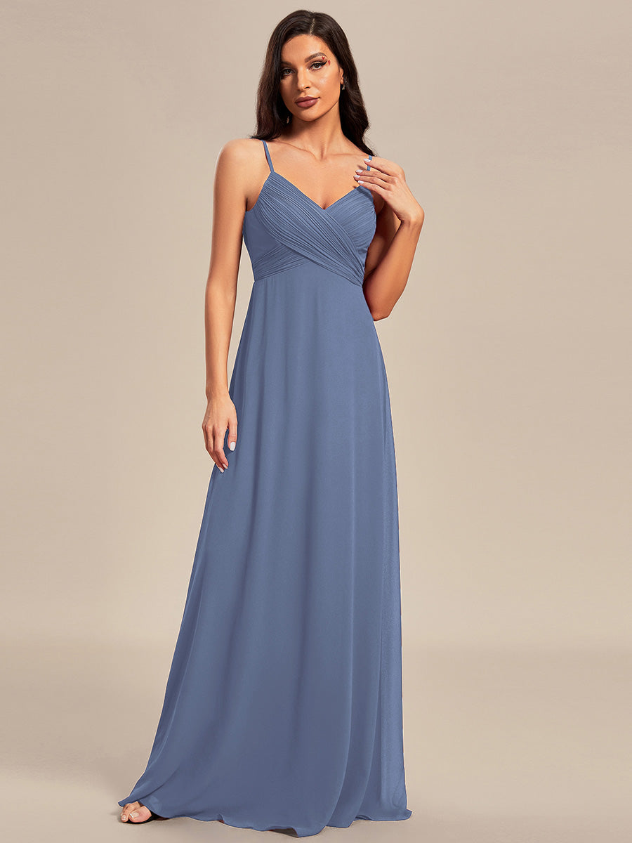 Robe de demoiselle d'honneur drapée au dos avec décolleté en cœur #Couleur_Marine Fume