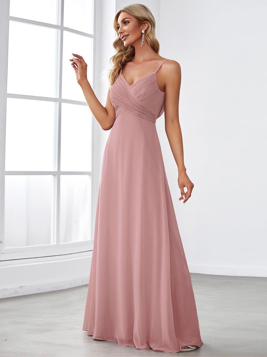 Robe de demoiselle d'honneur drapée au dos avec décolleté en cœur #Couleur_Rose fumee