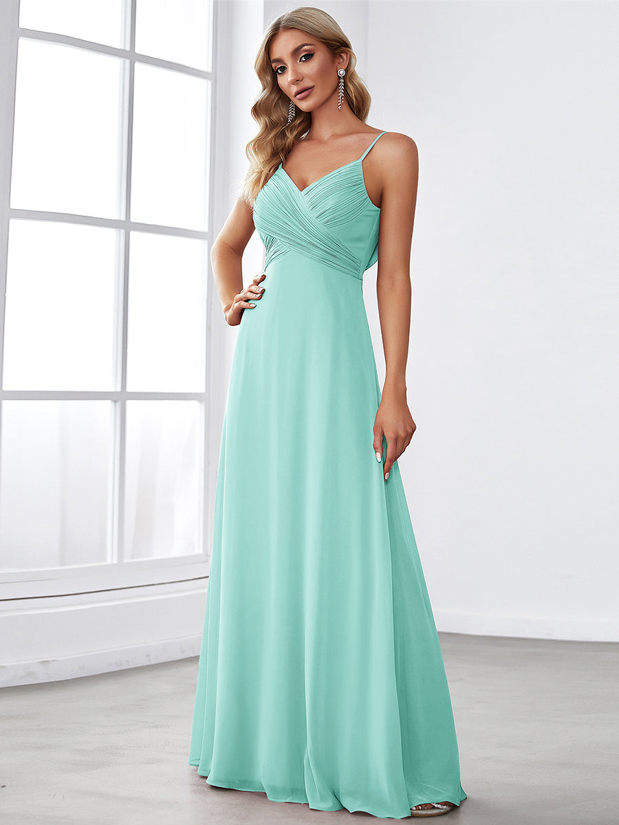 Robe de demoiselle d'honneur drapée au dos avec décolleté en cœur #Couleur_Bleu pastel