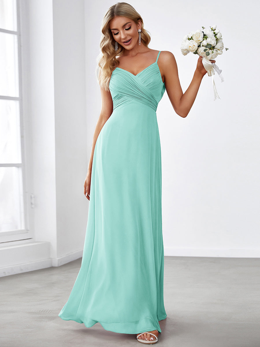 Robe de demoiselle d'honneur drapée au dos avec décolleté en cœur #Couleur_Bleu pastel