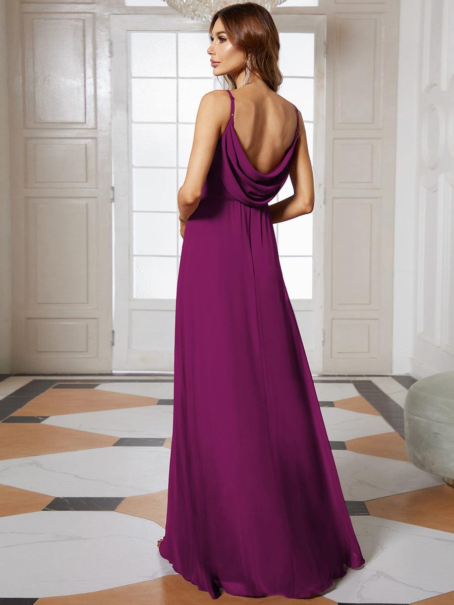 Robe de demoiselle d'honneur drapée au dos avec décolleté en cœur #Couleur_Fuchsia