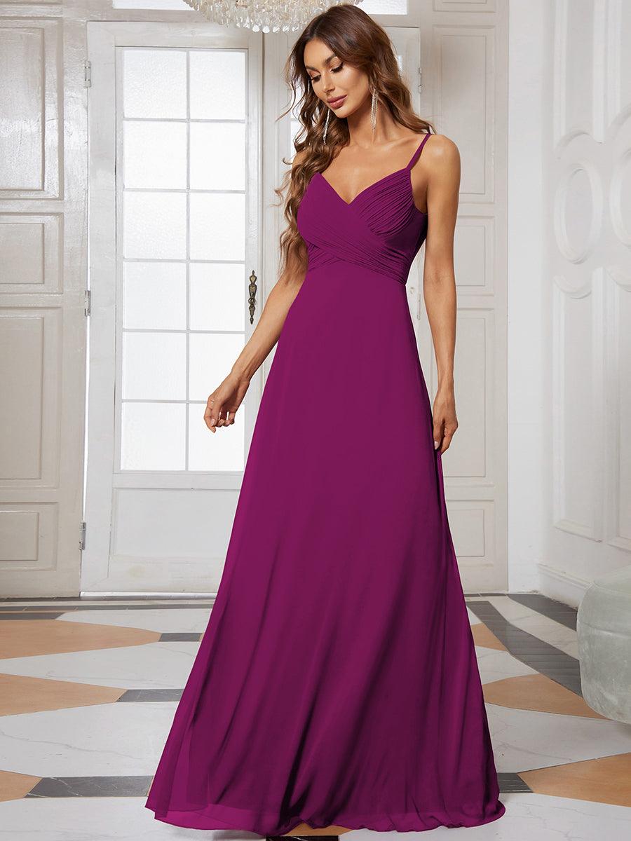 Robe de demoiselle d'honneur drapée au dos avec décolleté en cœur #Couleur_Fuchsia