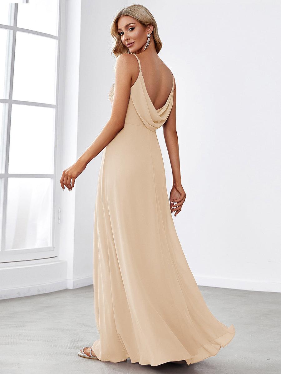 Robe de demoiselle d'honneur drapée au dos avec décolleté en cœur #Couleur_Dorée