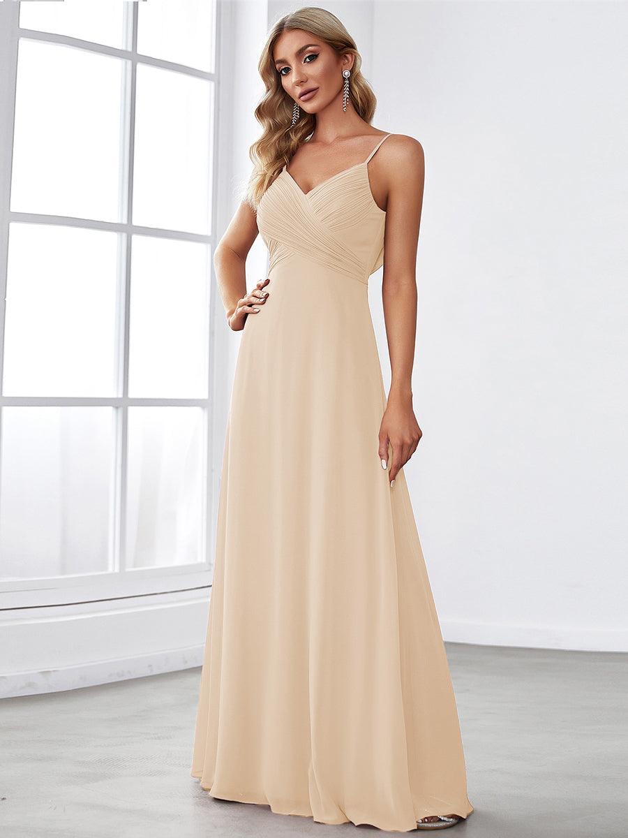 Robe de demoiselle d'honneur drapée au dos avec décolleté en cœur #Couleur_Dorée
