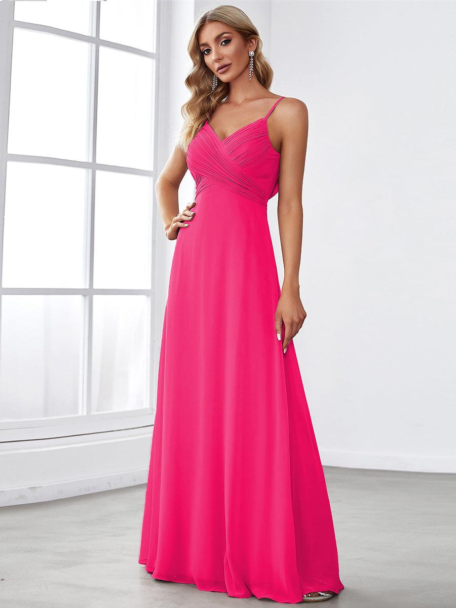 Robe de demoiselle d'honneur drapée au dos avec décolleté en cœur #Couleur_Rose Vif
