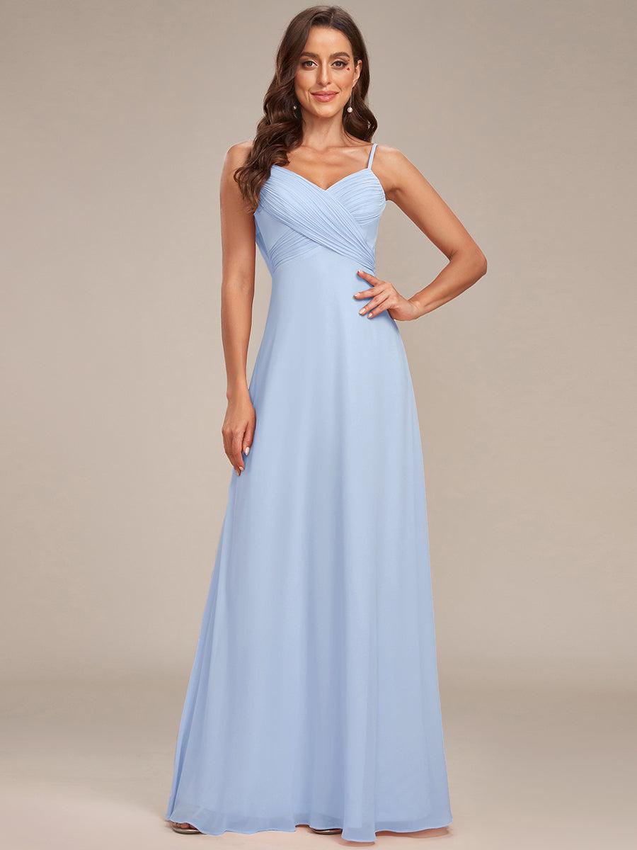 Robe de demoiselle d'honneur drapée au dos avec décolleté en cœur #Couleur_Bleu Glace