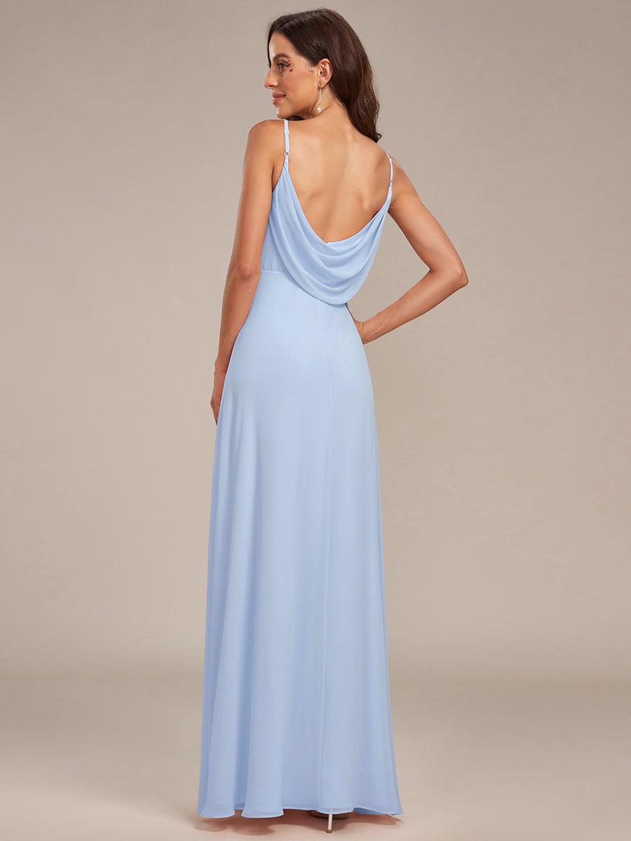Robe de demoiselle d'honneur drapée au dos avec décolleté en cœur #Couleur_Bleu Glace