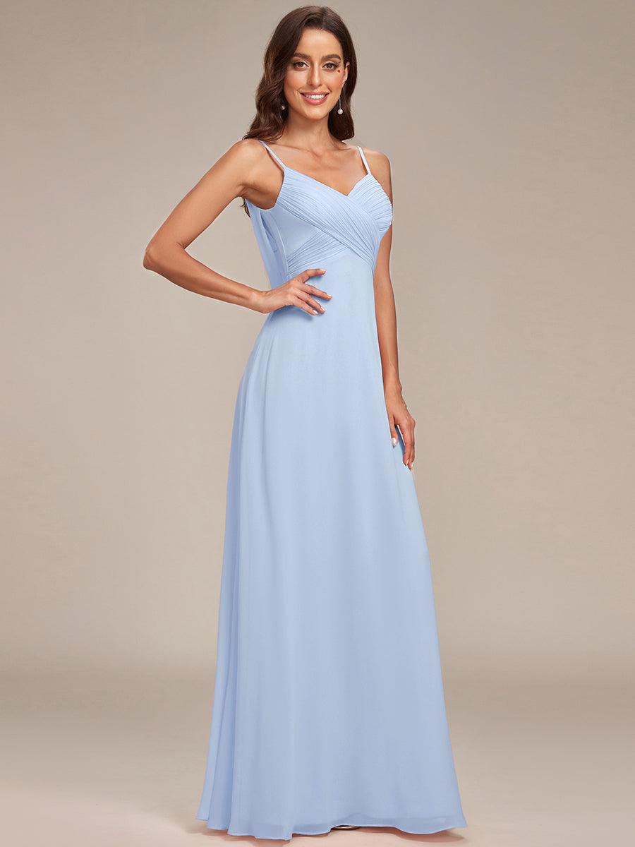 Robe de demoiselle d'honneur drapée au dos avec décolleté en cœur #Couleur_Bleu Glace