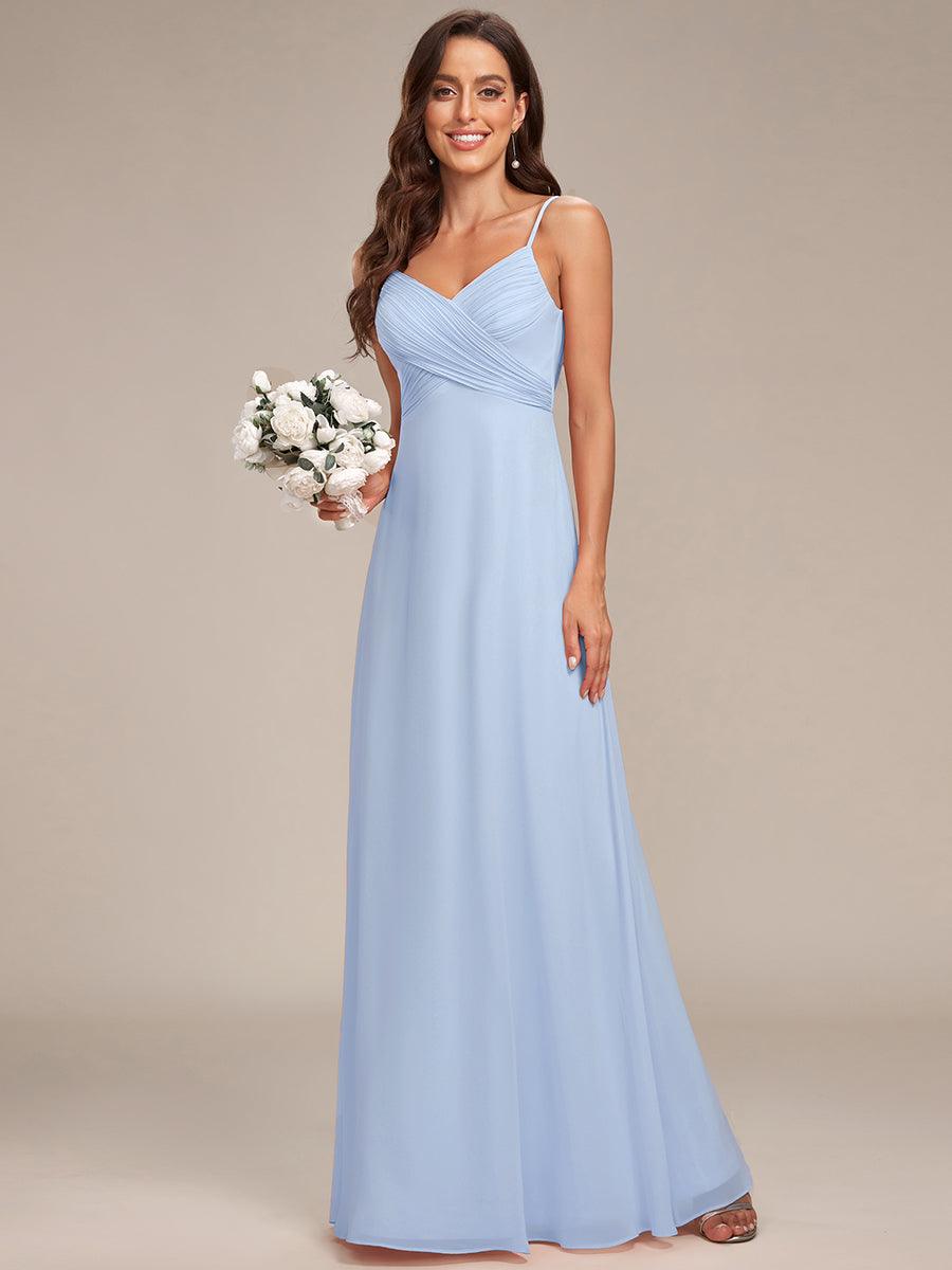 Robe de demoiselle d'honneur drapée au dos avec décolleté en cœur #Couleur_Bleu Glace