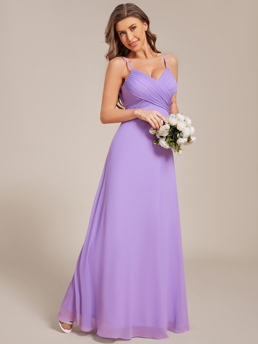 Robe de demoiselle d'honneur drapée au dos avec décolleté en cœur #Couleur_Lavande