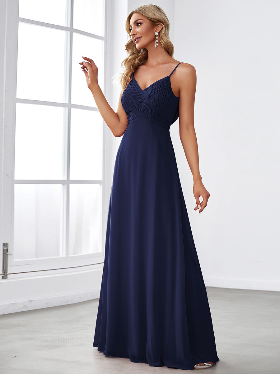 Robe de demoiselle d'honneur drapée au dos avec décolleté en cœur #Couleur_Bleu Marine
