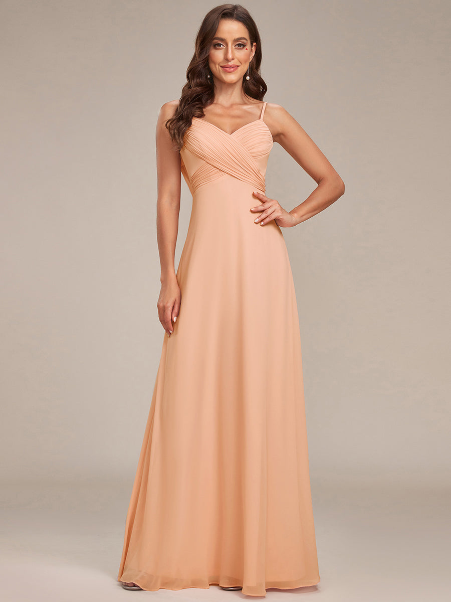 Robe de demoiselle d'honneur drapée au dos avec décolleté en cœur #Couleur_Pêche
