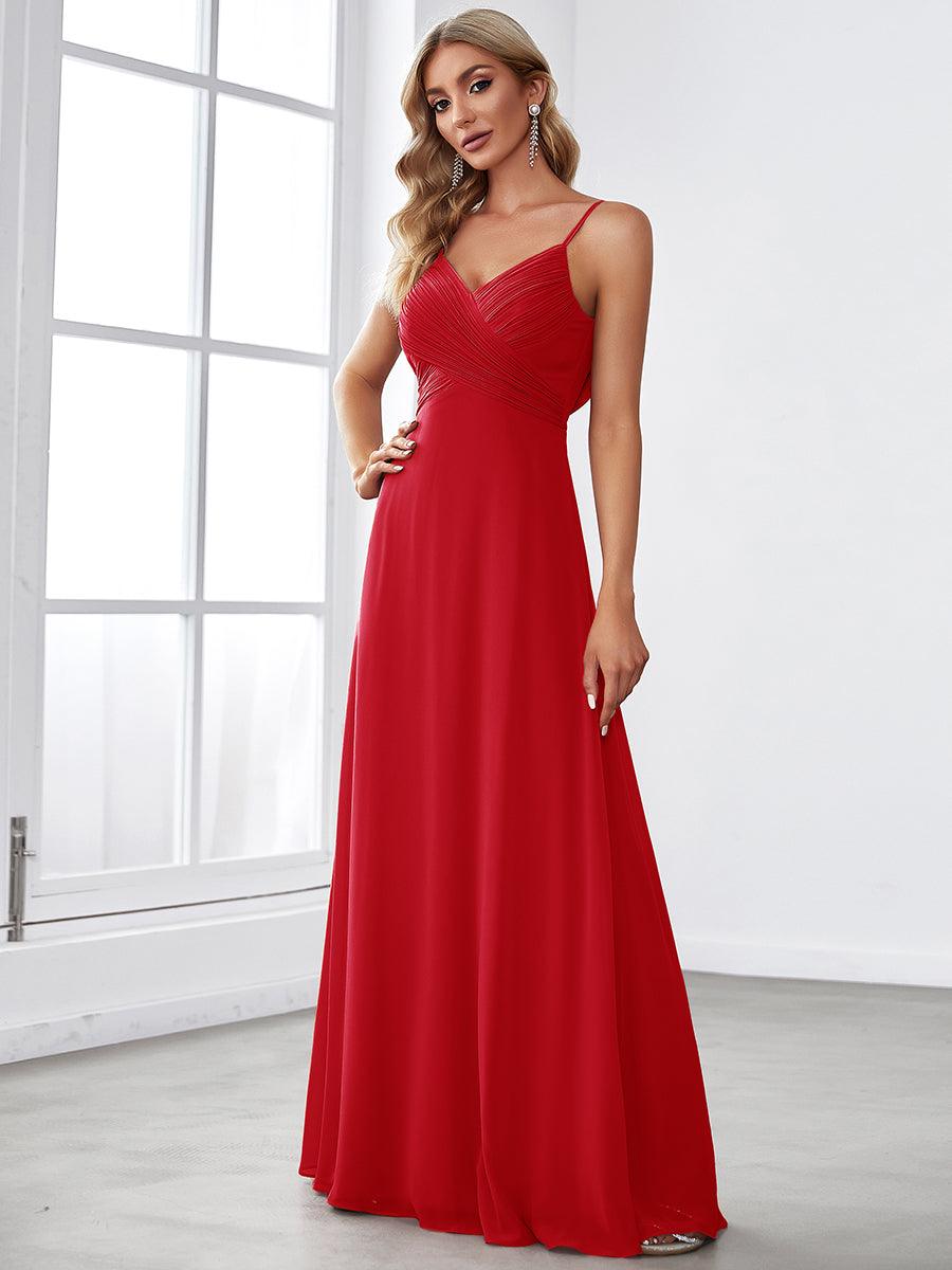 Robe de demoiselle d'honneur drapée au dos avec décolleté en cœur #Couleur_Rouge