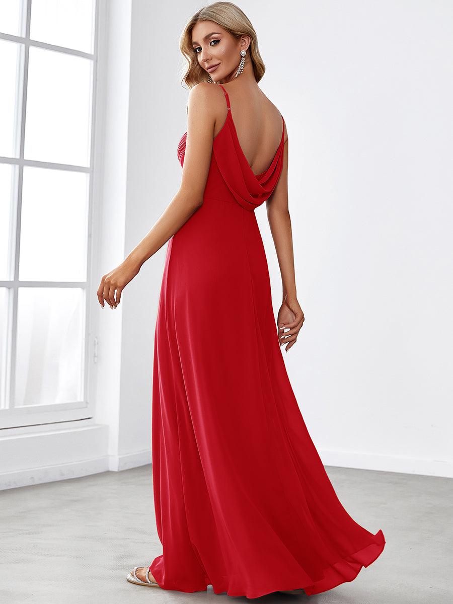Robe de demoiselle d'honneur drapée au dos avec décolleté en cœur #Couleur_Rouge