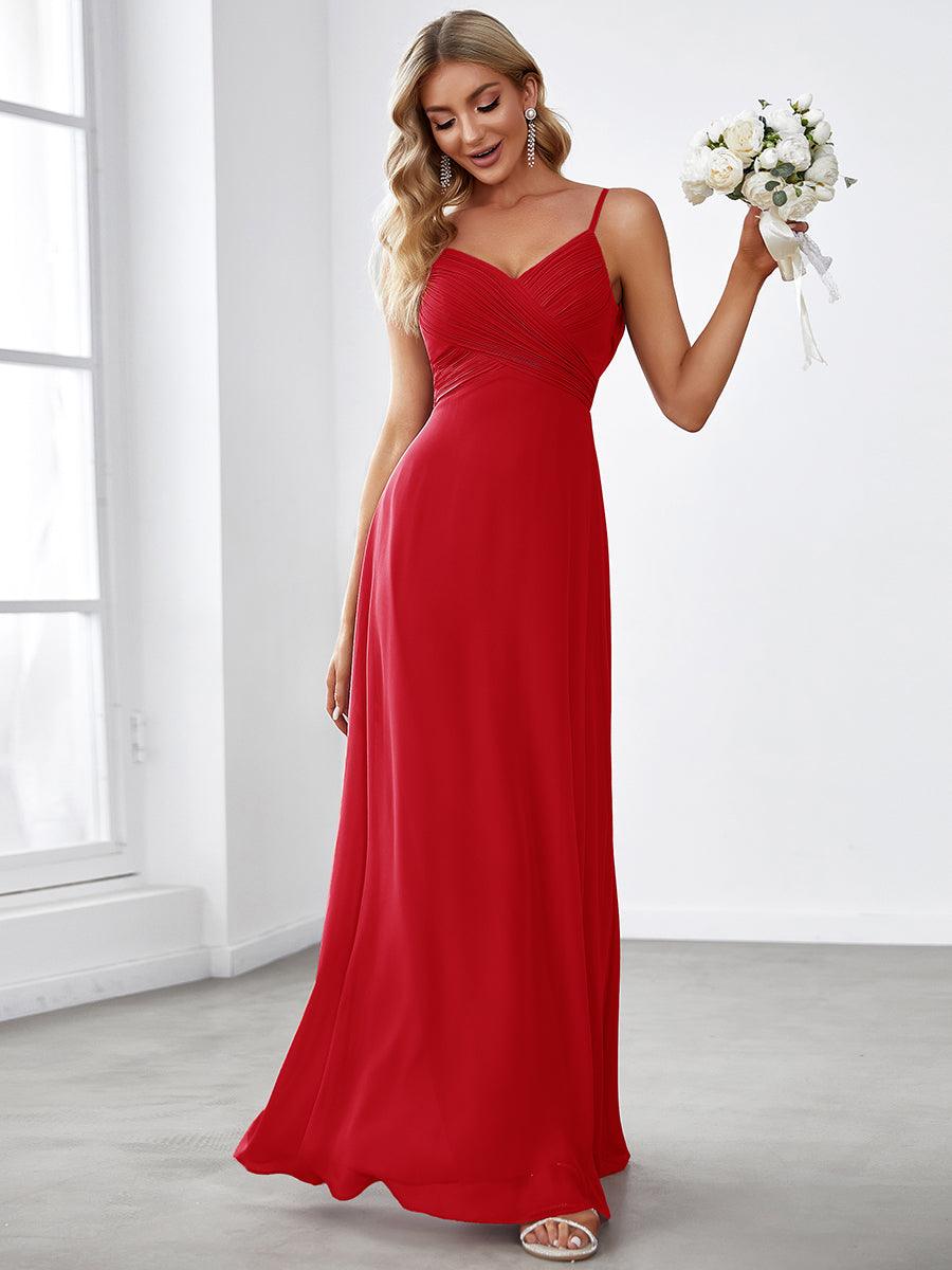 Robe de demoiselle d'honneur drapée au dos avec décolleté en cœur #Couleur_Rouge