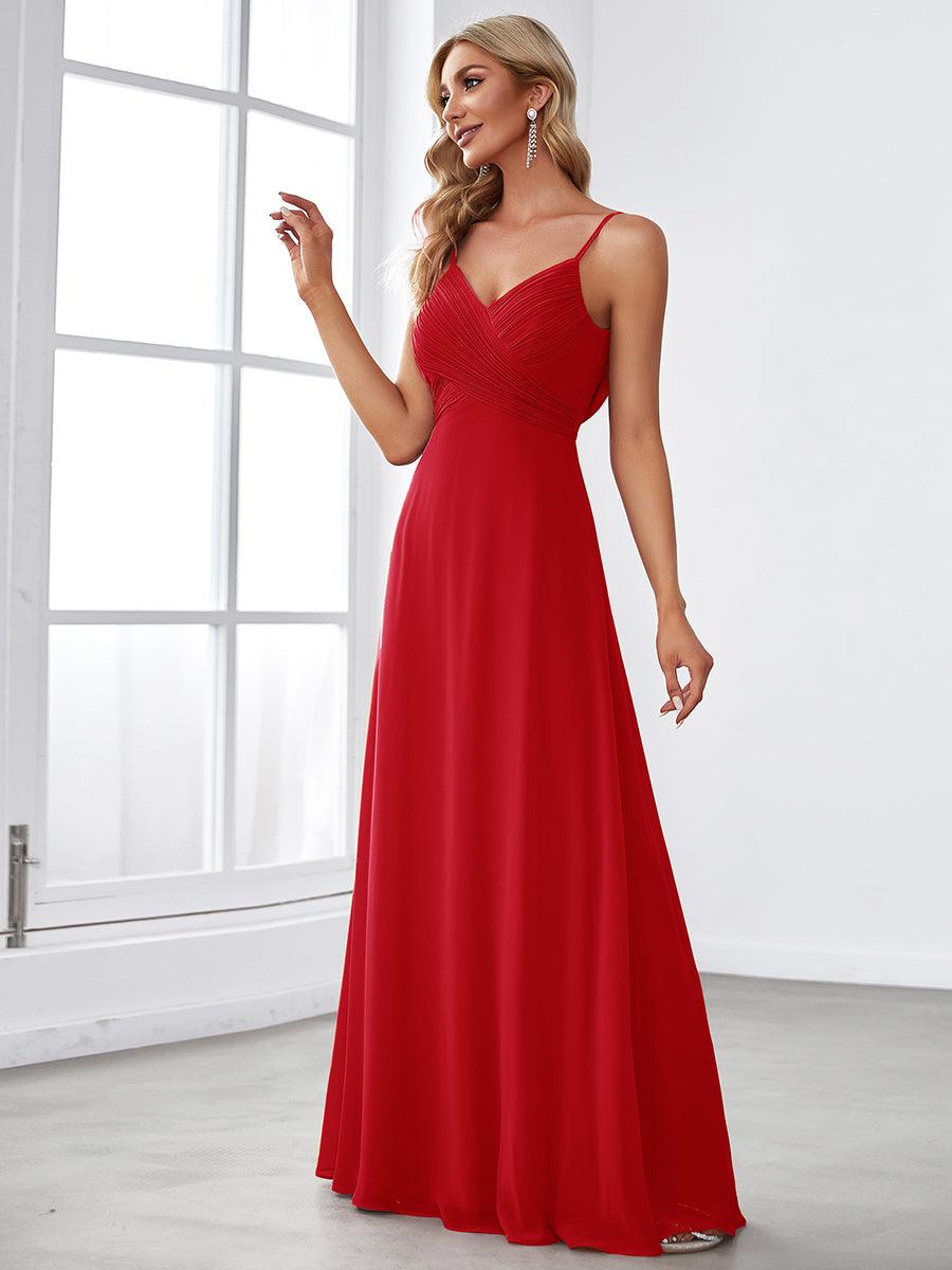 Robe de demoiselle d'honneur drapée au dos avec décolleté en cœur #Couleur_Rouge