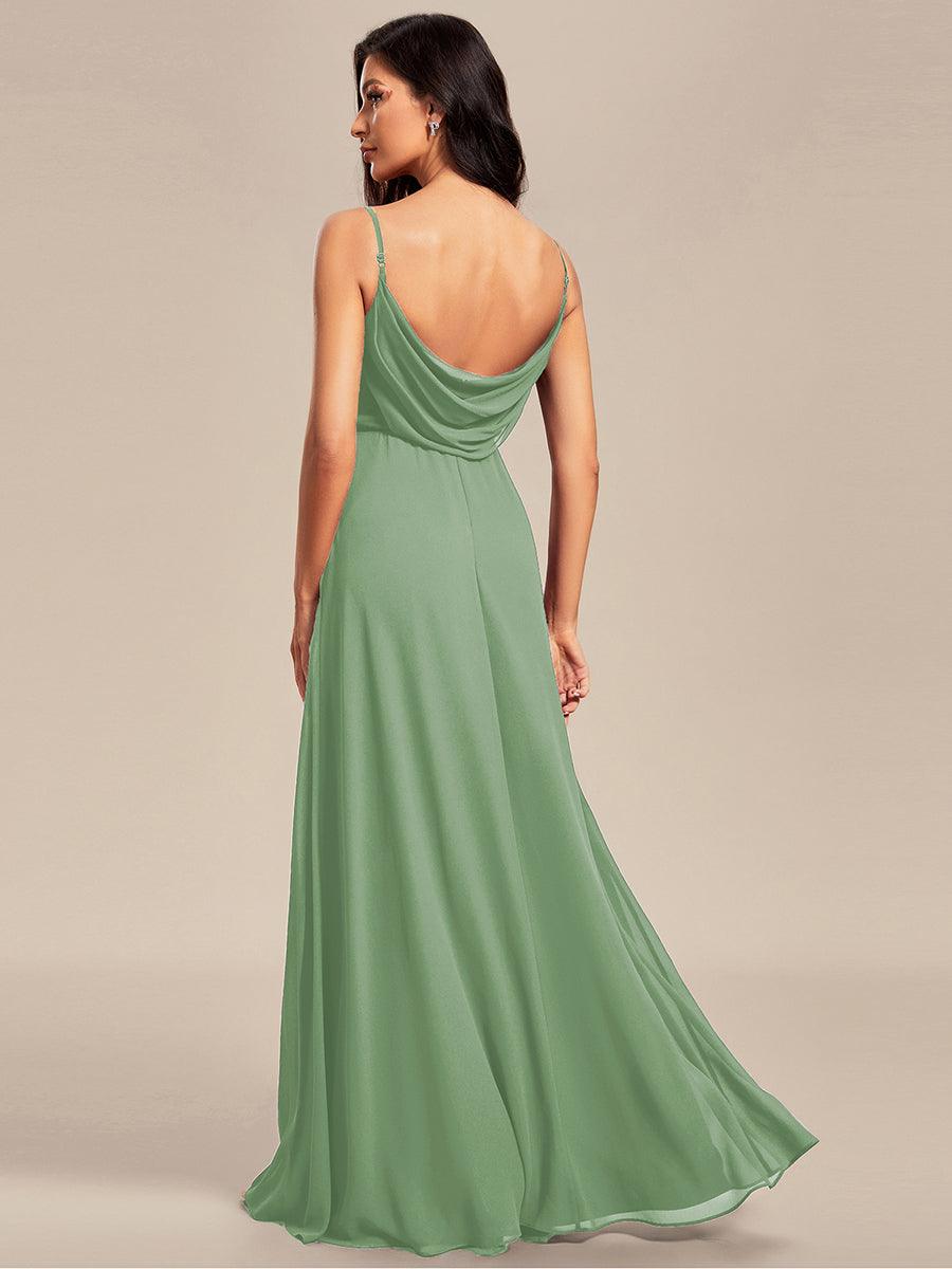Robe de demoiselle d'honneur drapée au dos avec décolleté en cœur #Couleur_Vert sauge