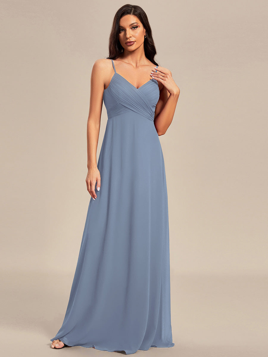 Robe de demoiselle d'honneur drapée au dos avec décolleté en cœur #Couleur_Bleu Ardoise