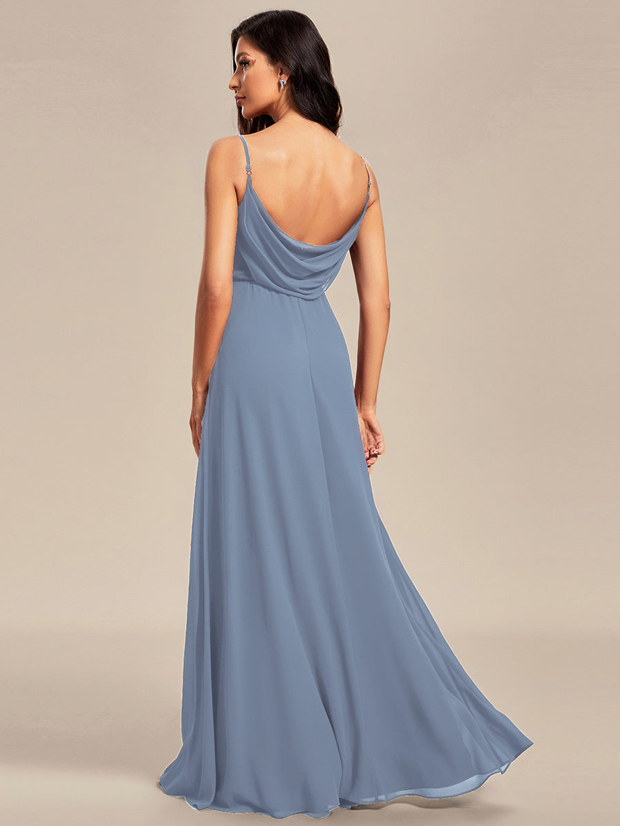 Robe de demoiselle d'honneur drapée au dos avec décolleté en cœur #Couleur_Bleu Ardoise