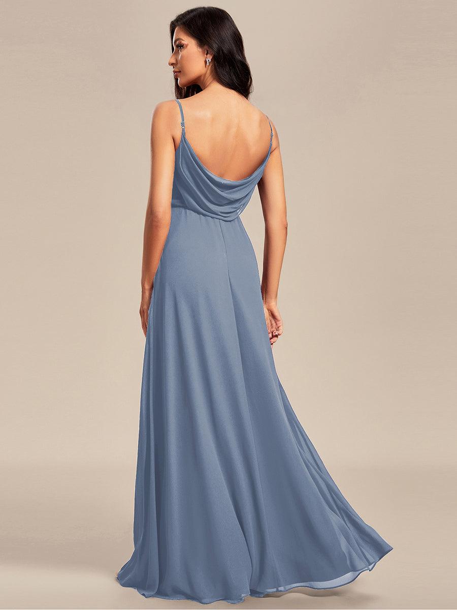 Robe de demoiselle d'honneur drapée au dos avec décolleté en cœur #Couleur_Bleu Ardoise