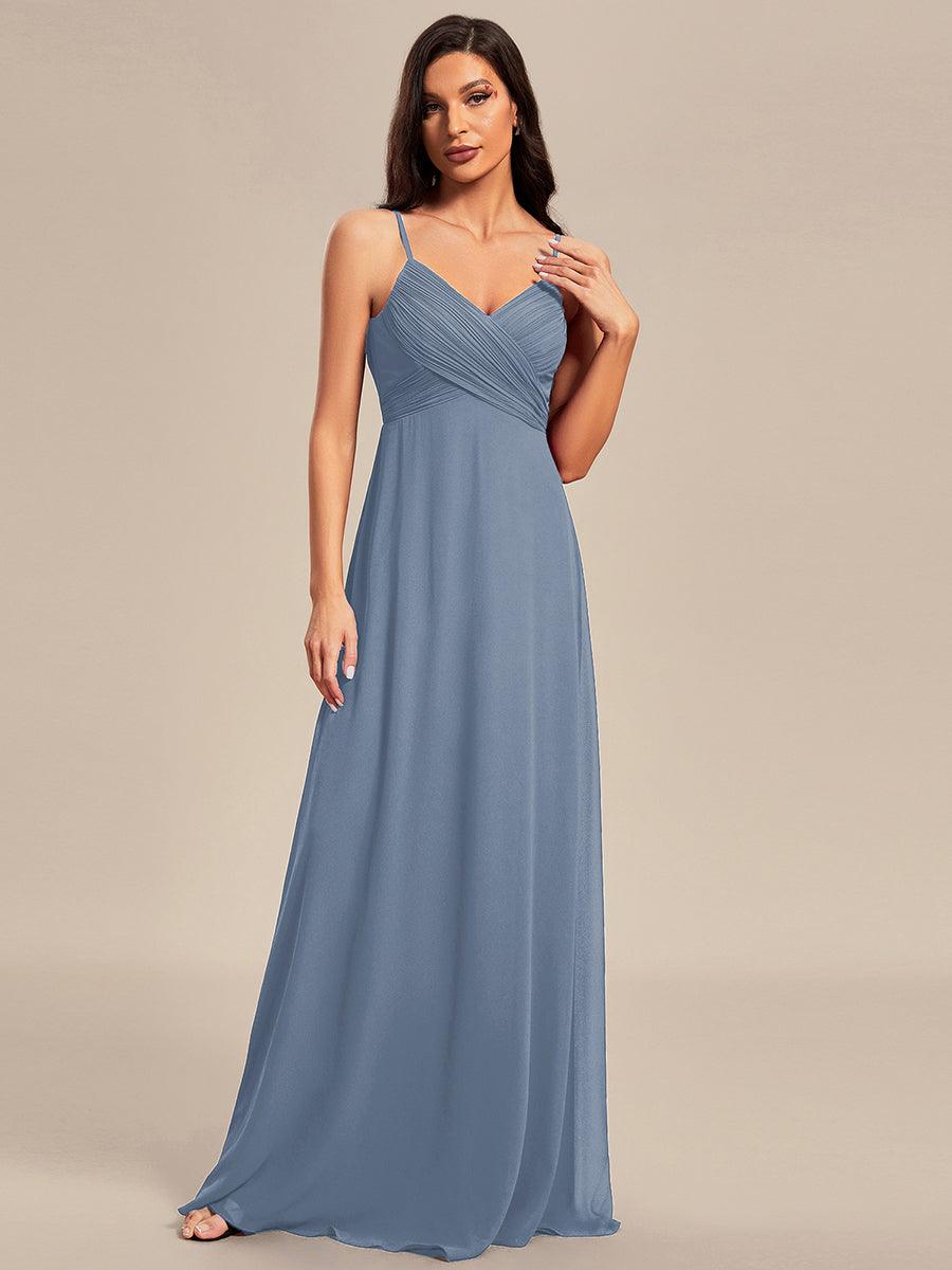 Robe de demoiselle d'honneur drapée au dos avec décolleté en cœur #Couleur_Bleu Ardoise