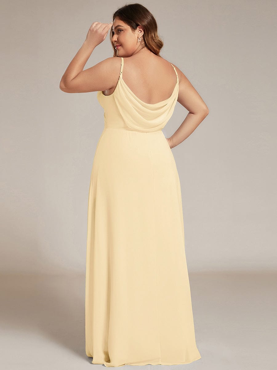 Robe D'invité De Mariage En Mousseline De Soie Mi-Longue Plissée à Manches à Volants Et Col En V #Couleur_Jaune
