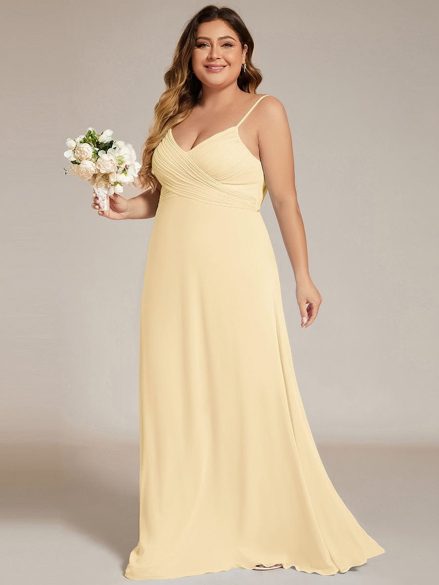 Robe D'invité De Mariage En Mousseline De Soie Mi-Longue Plissée à Manches à Volants Et Col En V #Couleur_Jaune