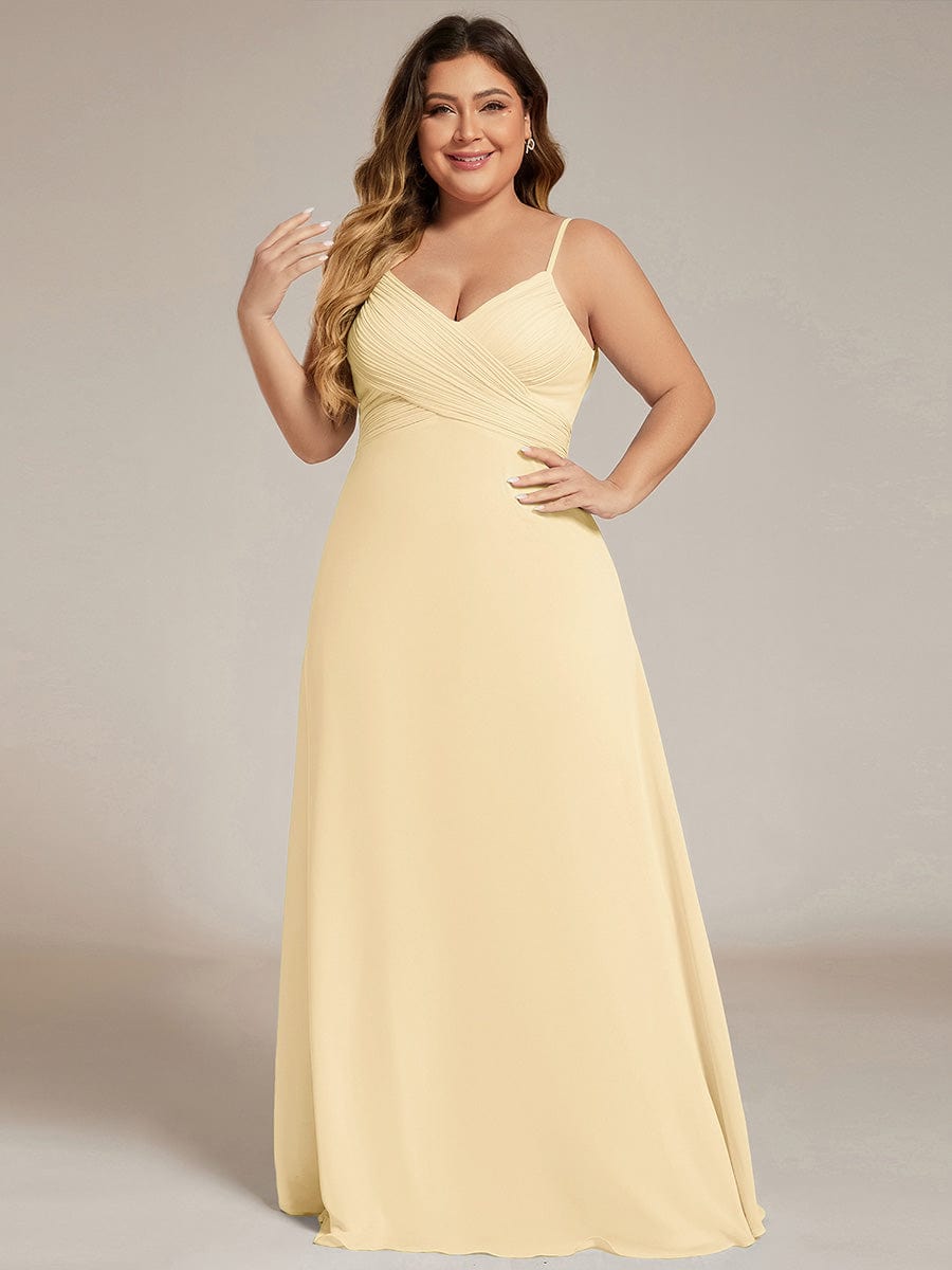 Robe D'invité De Mariage En Mousseline De Soie Mi-Longue Plissée à Manches à Volants Et Col En V #Couleur_Jaune
