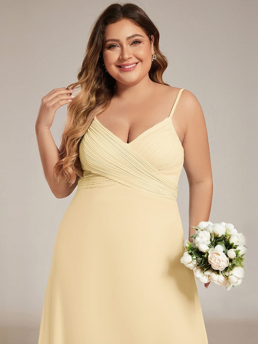 Robe D'invité De Mariage En Mousseline De Soie Mi-Longue Plissée à Manches à Volants Et Col En V #Couleur_Jaune