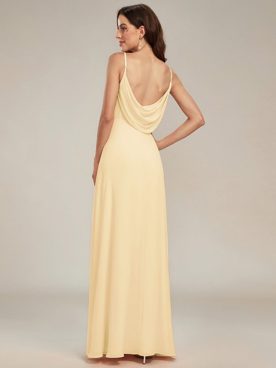 Robe D'invité De Mariage En Mousseline De Soie Mi-Longue Plissée à Manches à Volants Et Col En V #Couleur_Jaune