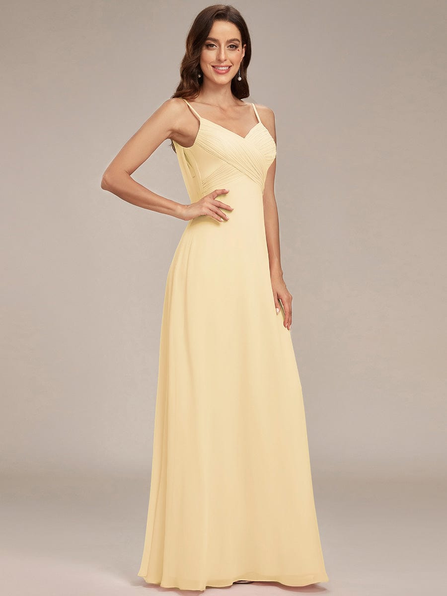 Robe D'invité De Mariage En Mousseline De Soie Mi-Longue Plissée à Manches à Volants Et Col En V #Couleur_Jaune