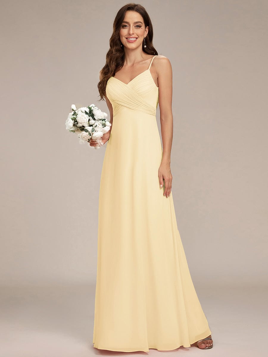 Robe D'invité De Mariage En Mousseline De Soie Mi-Longue Plissée à Manches à Volants Et Col En V #Couleur_Jaune