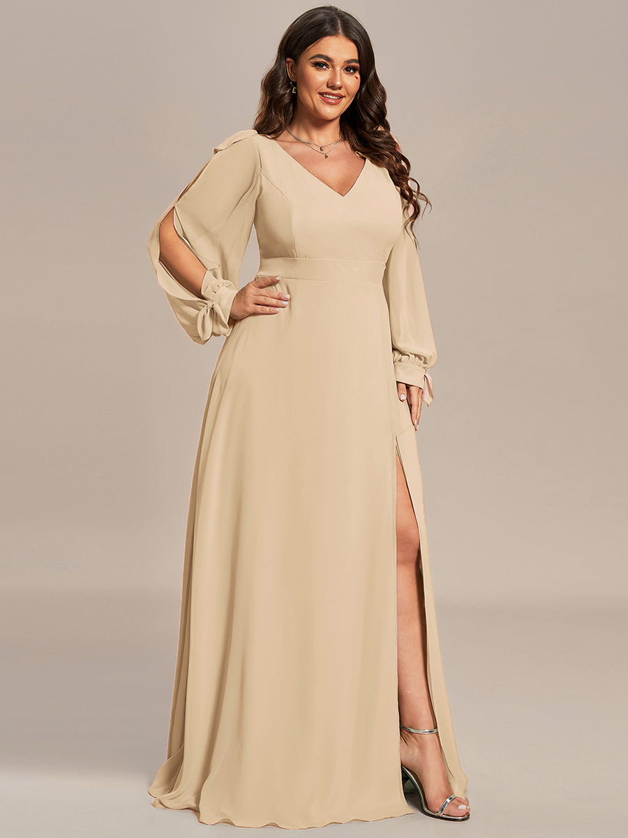 Robe de demoiselle d'honneur à manches fendues et dos nu #Couleur_Charbon