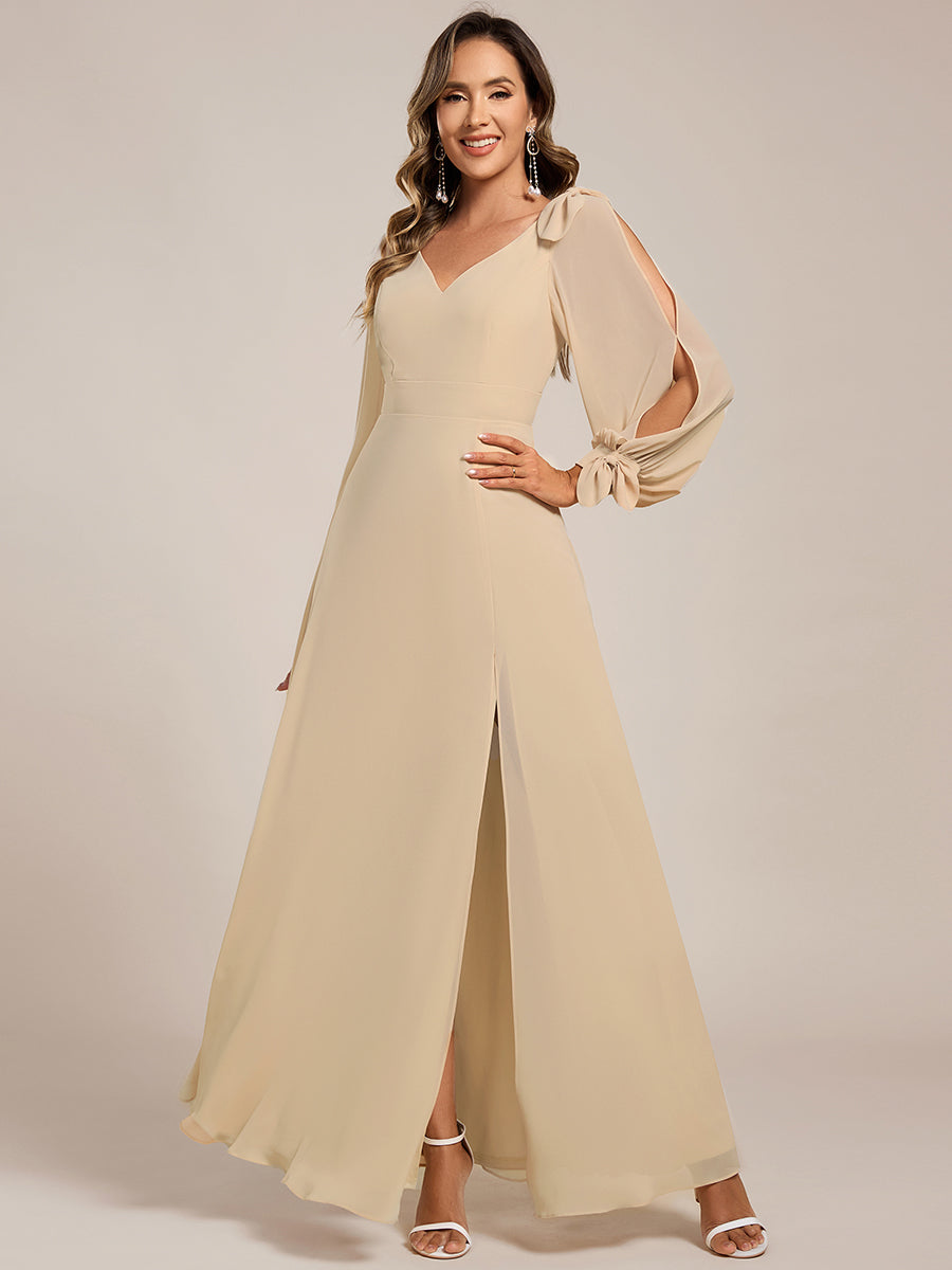 Robe de demoiselle d'honneur à manches fendues et dos nu #Couleur_Charbon