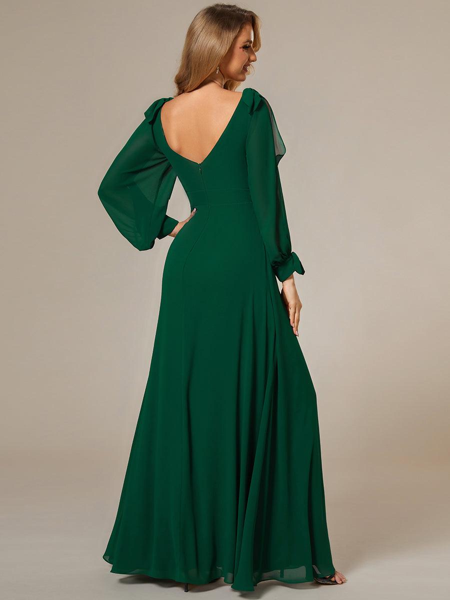 Robe invitée mariage à manches fendues et dos nu #Couleur_Vert Fonce