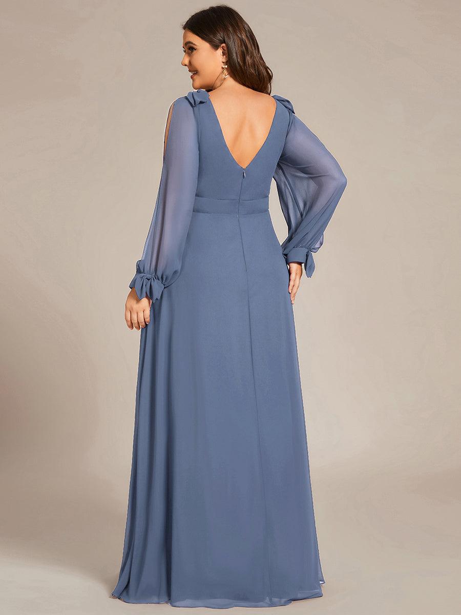 Robe invitée mariage à manches fendues et dos nu #Couleur_Marine Fume