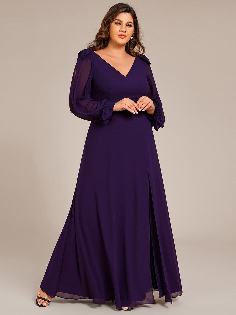 Robe invitée mariage à manches fendues et dos nu #Couleur_Violet Fonce