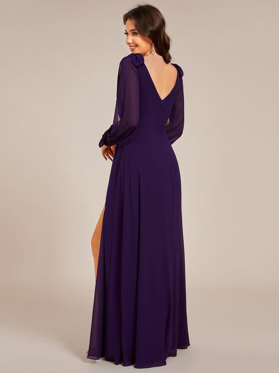 Robe de demoiselle d'honneur à manches fendues et dos nu #Couleur_Violet Fonce