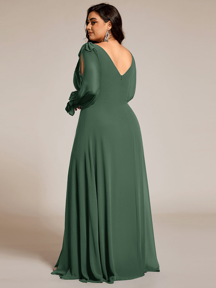 Robe de demoiselle d'honneur à manches fendues et dos nu #Couleur_Eucalyptus