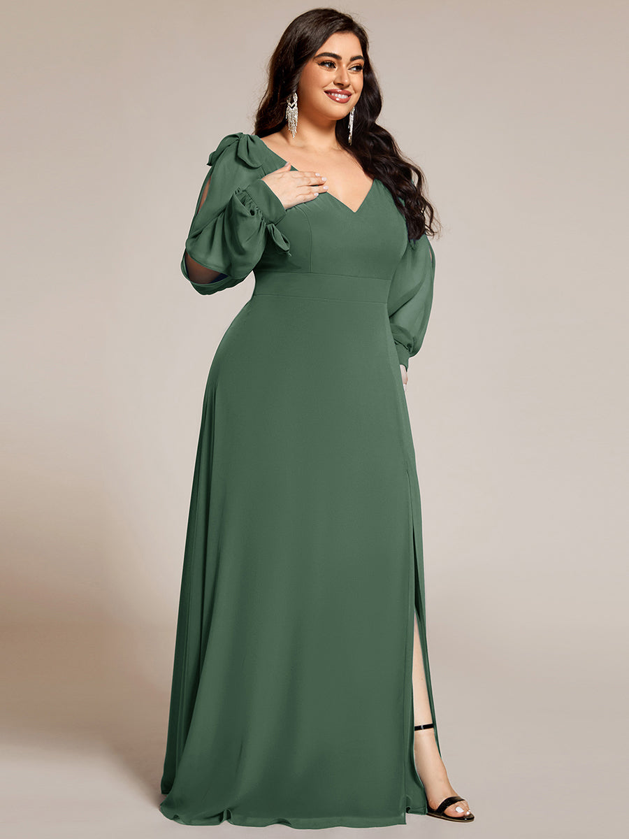 Robe de demoiselle d'honneur à manches fendues et dos nu #Couleur_Eucalyptus