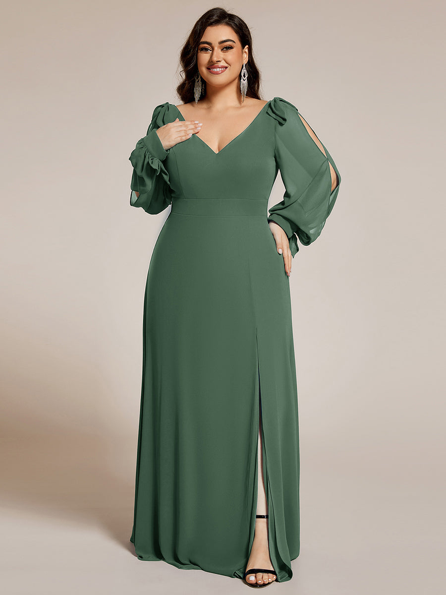 Robe de demoiselle d'honneur à manches fendues et dos nu #Couleur_Eucalyptus