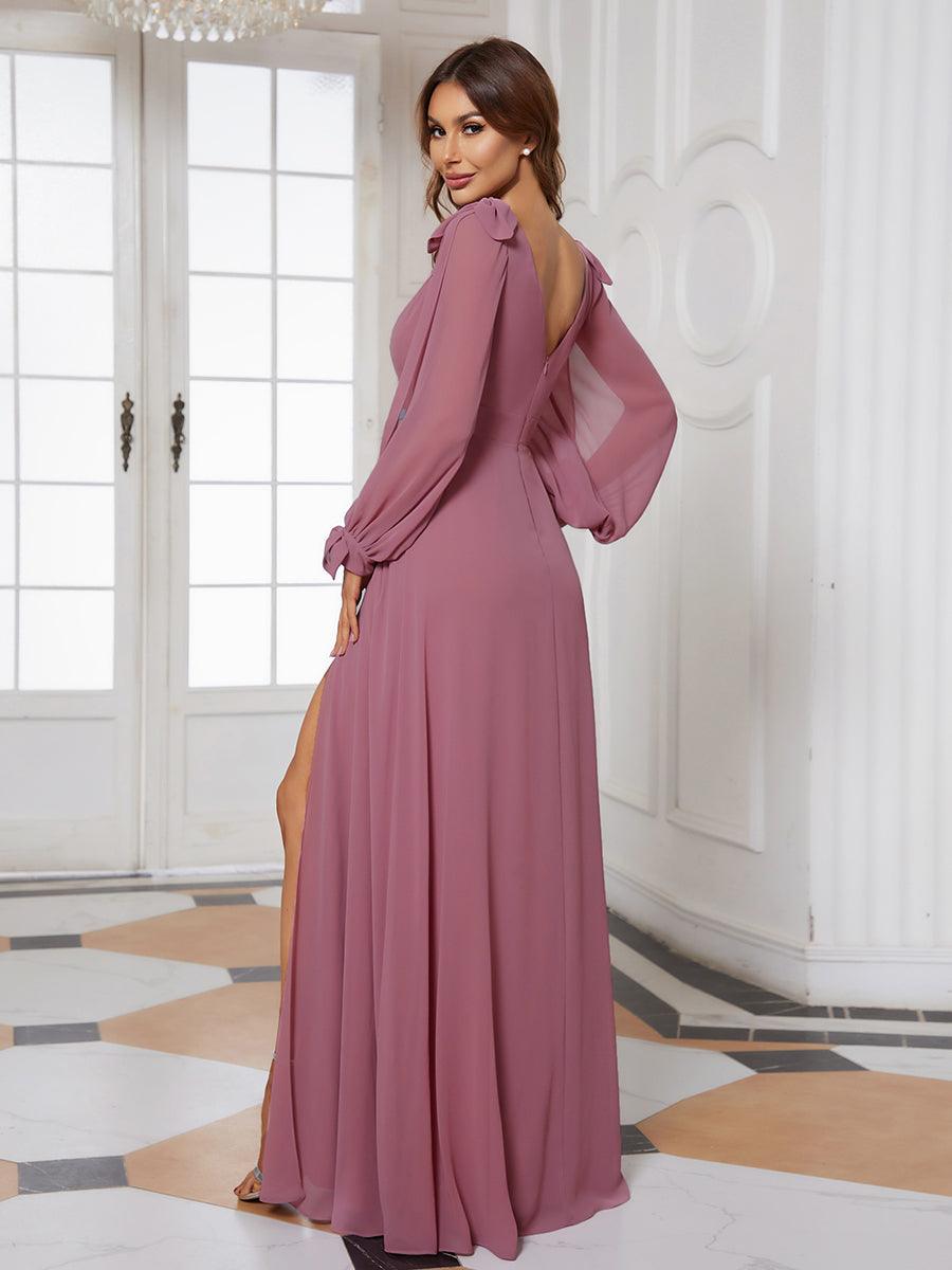 Robe invitée mariage à manches fendues et dos nu #Couleur_Orchidee