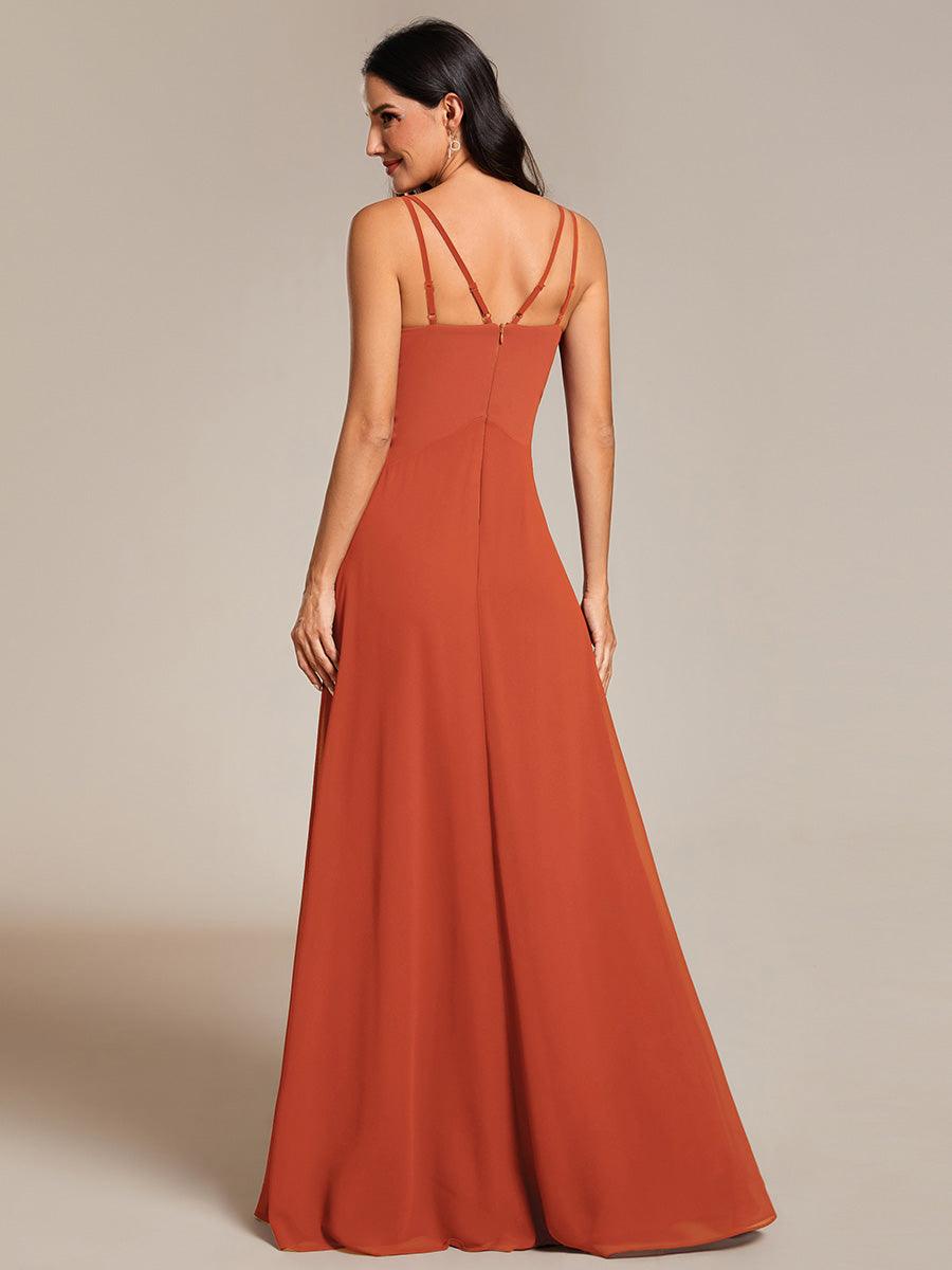 Robe de demoiselle d'honneur plissée chic à bretelles réglables et col en V #Couleur_Burnt Orange