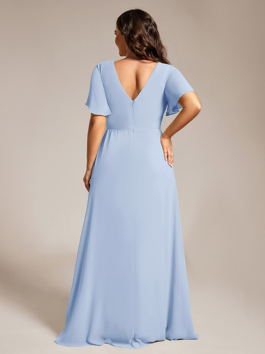 Robe de demoiselle d'honneur taille empire en mousseline de soie grande taille #Couleur_Bleu Glace