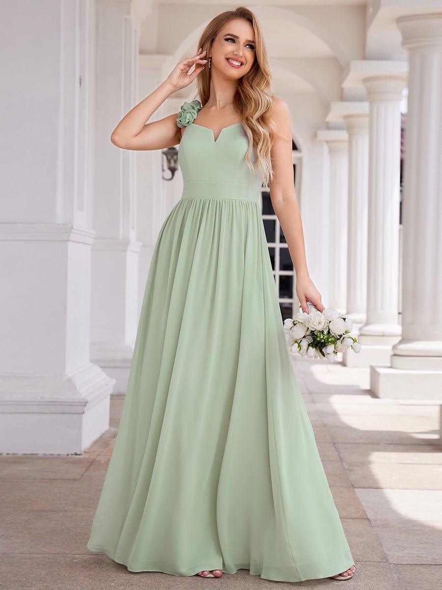 A-ligne col en V plis mousseline longues robes de demoiselle d'honneur