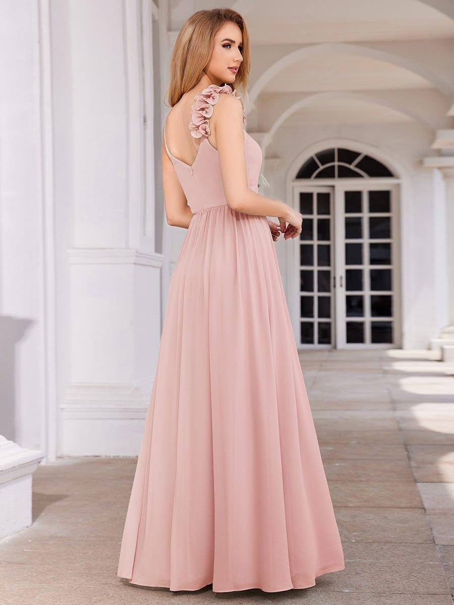 Robe de demoiselle d'honneur élégante en mousseline de soie col en V bretelles florales taille empire #Couleur_Rose