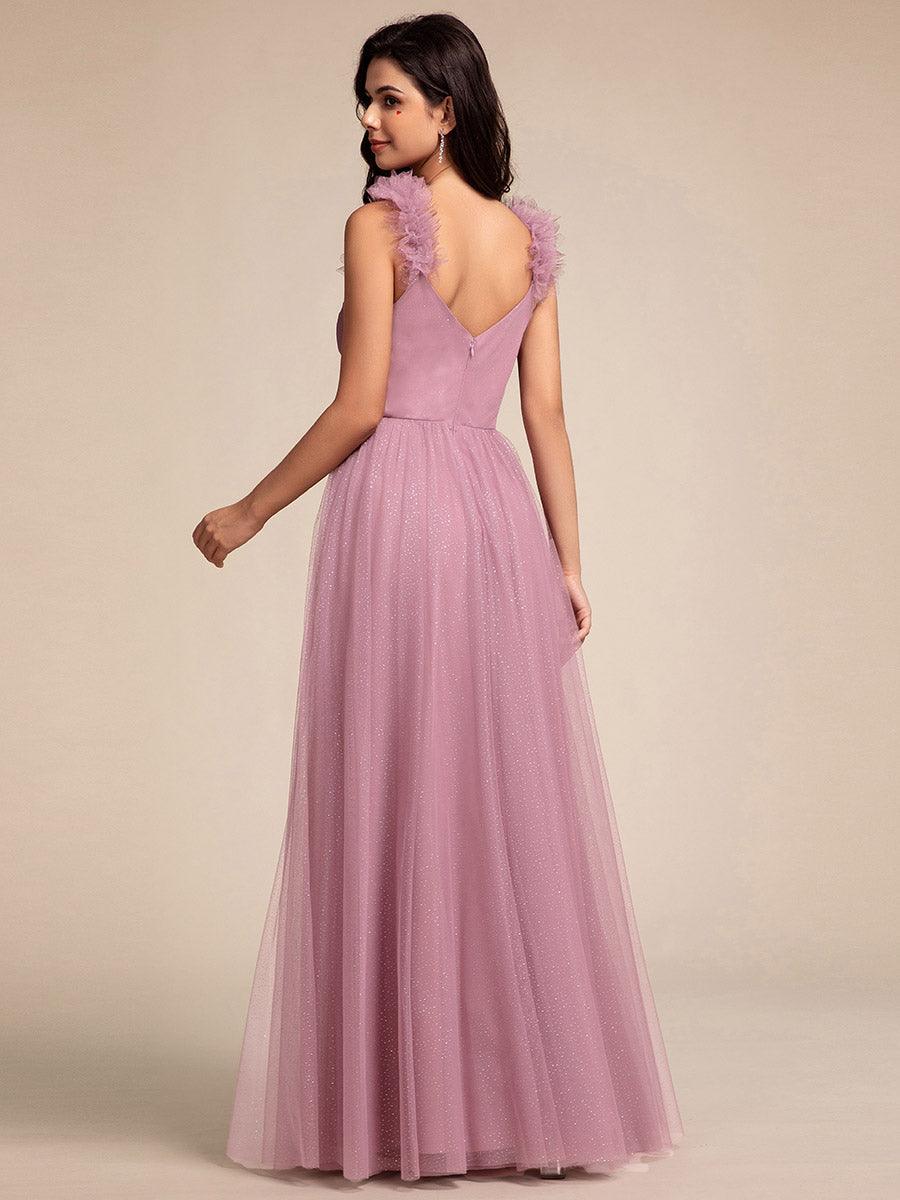Robe longue de demoiselle d'honneur plissée sans manches à paillettes #Couleur_Orchidee