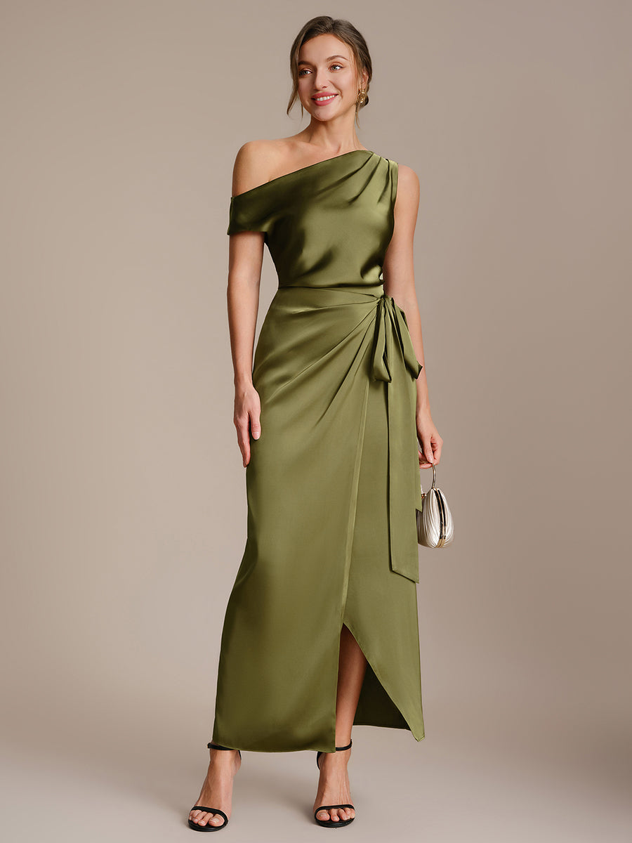 Robe courte à manches courtes dénudées sans élasticité #Couleur_Vert Olive